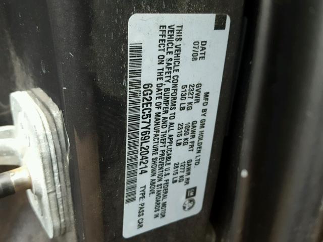 6G2EC57Y69L204214 - 2009 PONTIAC G8 GT GRAY photo 10