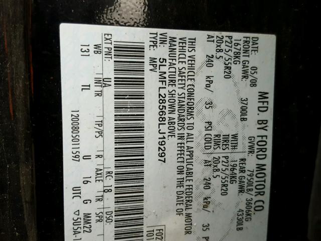 5LMFL28568LJ19297 - 2008 LINCOLN NAVIGATOR Қара фото 10