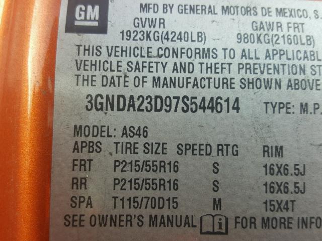 3GNDA23D97S544614 - 2007 CHEVROLET HHR LT ORANGE photo 10