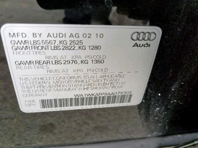 WA1WKAFP9AA079303 - 2010 AUDI Q5 PRESTIG BLACK photo 10