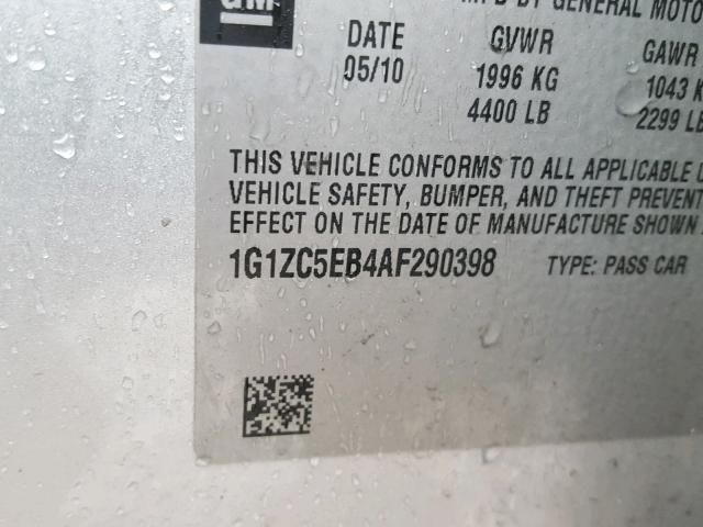 1G1ZC5EB4AF290398 - 2010 CHEVROLET MALIBU 1LT 银色 照片 10