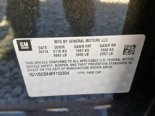 1G11G5SX4FF103394 - 2015 CHEVROLET MALIBU LTZ შავი ფოტო 10