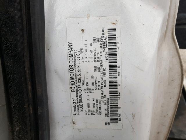 3FRWF65B87V515936 - 2007 FORD F650 SUPER WHITE photo 10