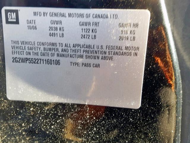 2G2WP552271160106 - 2007 PONTIAC GRAND PRIX BLACK photo 10