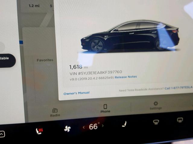 5YJ3E1EA8KF397760 - 2019 TESLA MODEL 3 BLACK photo 8