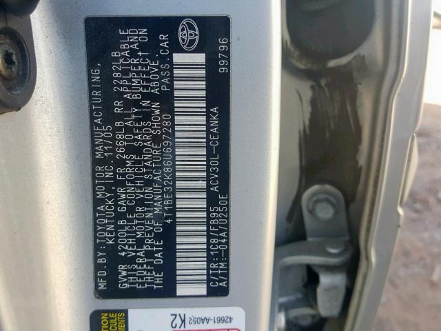 4T1BE32K86U697280 - 2006 TOYOTA CAMRY LE SILVER photo 10