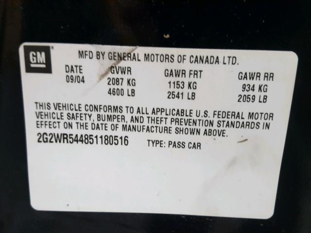 2G2WR544851180516 - 2005 PONTIAC GRAND PRIX BLACK photo 10