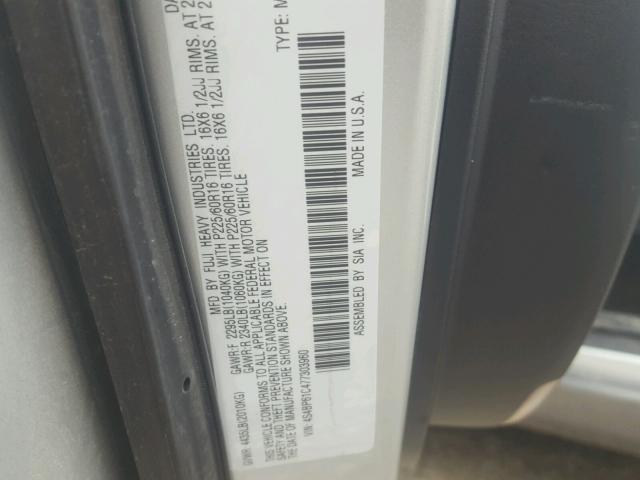 4S4BP61C477303960 - 2007 SUBARU LEGACY OUT SILVER photo 10