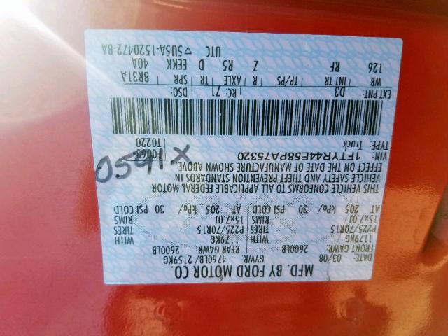 1FTYR44E58PA75320 - 2008 FORD RANGER SUP RED photo 10