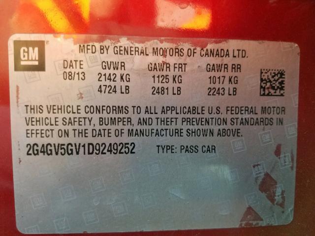 2G4GV5GV1D9249252 - 2013 BUICK REGAL GS RED photo 10