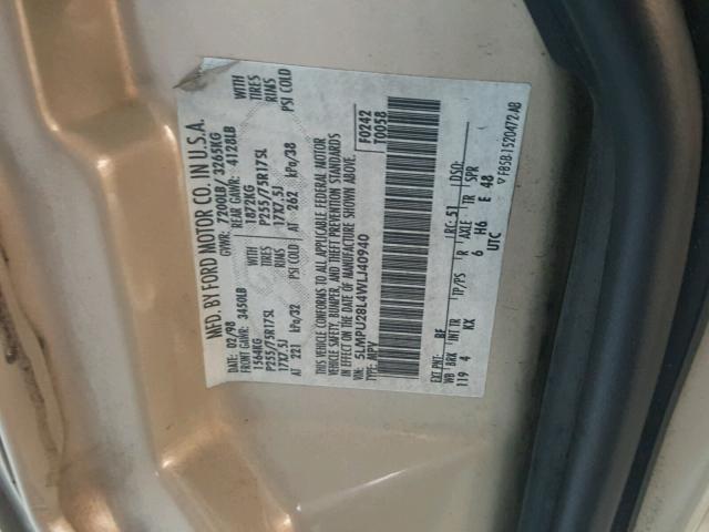 5LMPU28L4WLJ40940 - 1998 LINCOLN NAVIGATOR Қоңыр фото 10