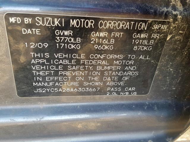 JS2YC5A28A6303667 - 2010 SUZUKI SX4 LE GRAY photo 10