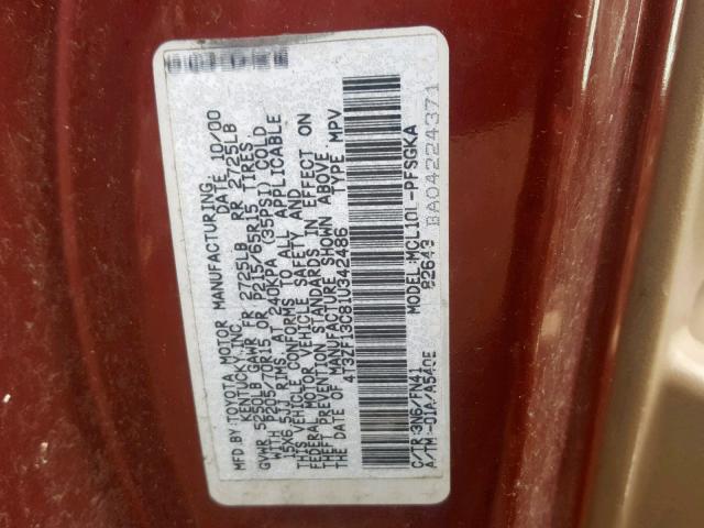 4T3ZF13C81U342486 - 2001 TOYOTA SIENNA LE RED photo 10