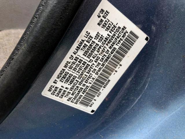 5FNRL38708B074095 - 2008 HONDA ODYSSEY EX BLUE photo 9