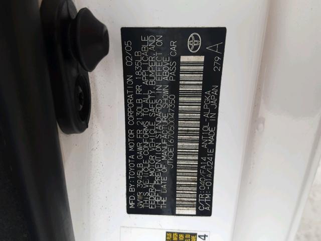 JTKDE167050047350 - 2005 TOYOTA SCION TC 白色 照片 10