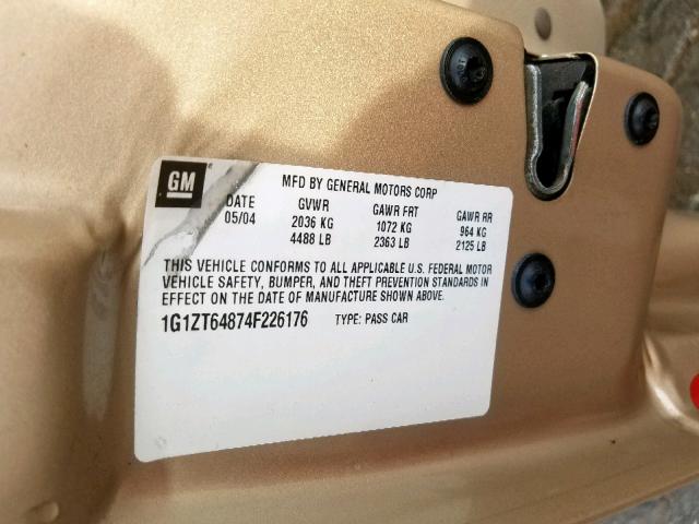 1G1ZT64874F226176 - 2004 CHEVROLET MALIBU MAX 金色 照片 10