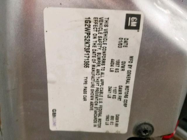 1G2WP52K73F171366 - 2003 PONTIAC GRAND PRIX GRAY photo 10
