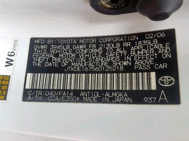 JTKDE167560125218 - 2006 TOYOTA SCION TC თეთრი ფოტო 10