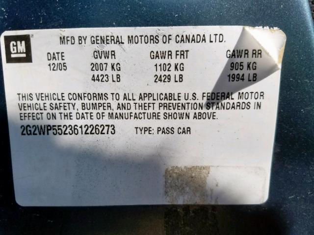 2G2WP552361226273 - 2006 PONTIAC GRAND PRIX BLUE photo 10