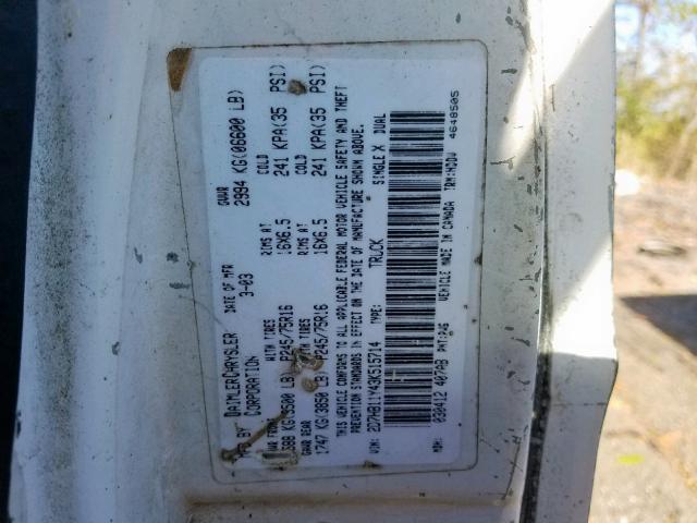 2D7HB11Y43K515714 - 2003 DODGE RAM VAN B1 WHITE photo 10