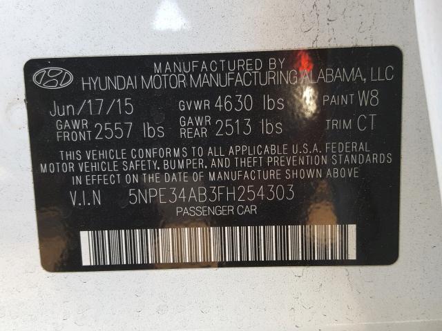 5NPE34AB3FH254303 - 2015 HYUNDAI SONATA SPO WHITE photo 10