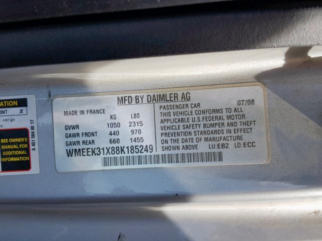 WMEEK31X88K185249 - 2008 SMART FORTWO PAS 蓝色 照片 10