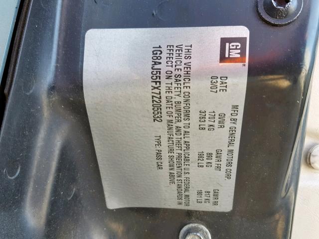 1G8AJ55FX7Z205532 - 2007 SATURN ION LEVEL GREEN photo 10