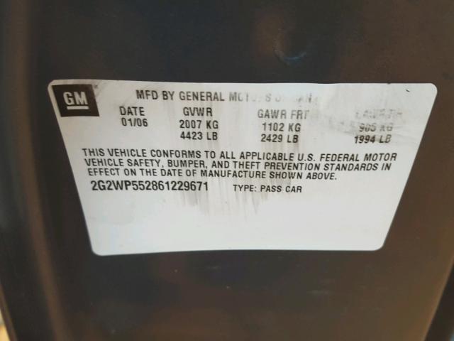 2G2WP552861229671 - 2006 PONTIAC GRAND PRIX BLUE photo 10