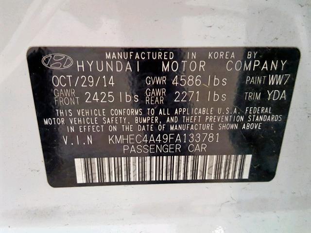 KMHEC4A49FA133781 - 2015 HYUNDAI SONATA HYB WHITE photo 10