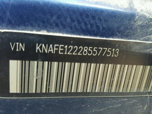 KNAFE122285577513 - 2008 KIA SPECTRA EX BLUE photo 10