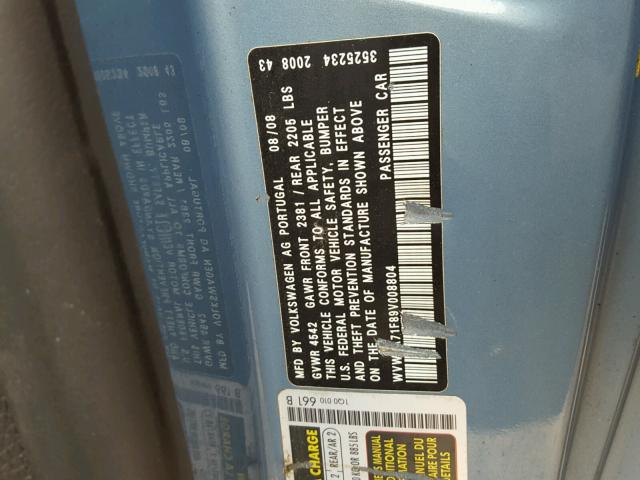 WVWFA71F89V008804 - 2009 VOLKSWAGEN EOS LUX Синій фото 10