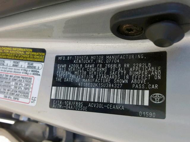 4T1BE32K15U384327 - 2005 TOYOTA CAMRY LE SILVER photo 10