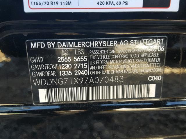 WDDNG71X97A070483 - 2007 MERCEDES-BENZ S 550 BLACK photo 10