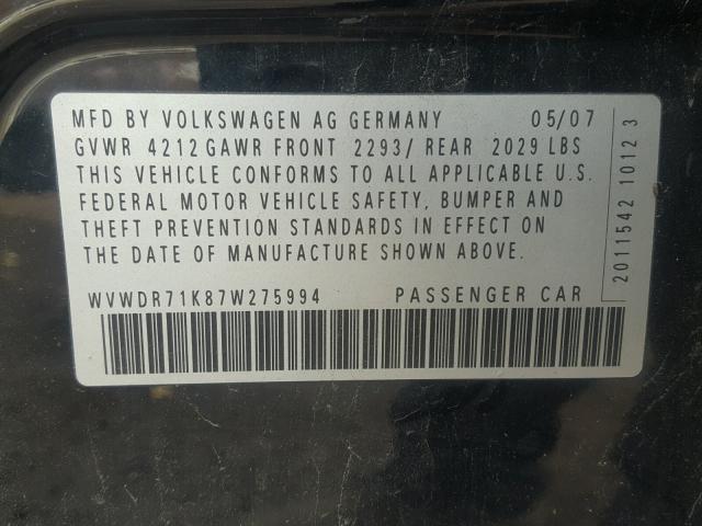 WVWDR71K87W275994 - 2007 VOLKSWAGEN RABBIT BLACK photo 10