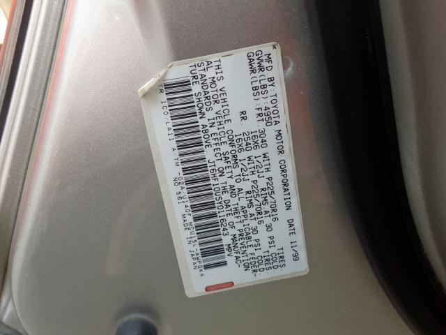 JT6HF10U5Y0116243 - 2000 LEXUS RX 300 SILVER photo 10