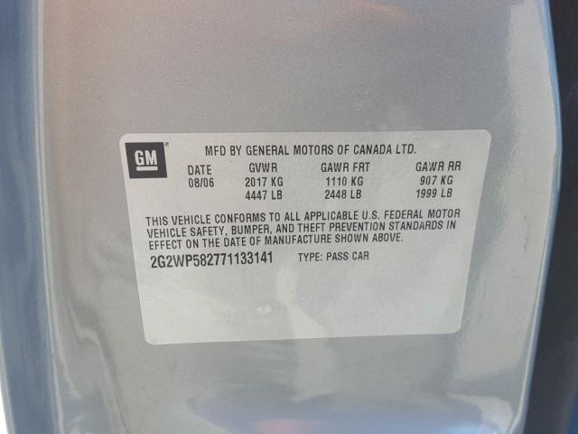 2G2WP582771133141 - 2007 PONTIAC GRAND PRIX GRAY photo 10