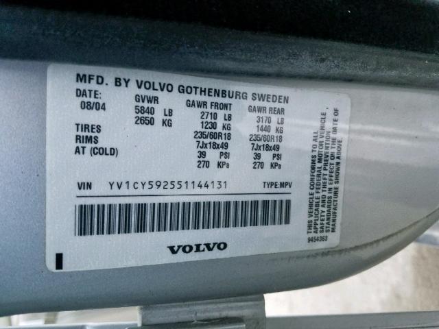 YV1CY592551144131 - 2005 VOLVO XC90 GRAY photo 10