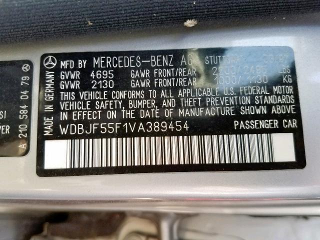 WDBJF55F1VA389454 - 1997 MERCEDES-BENZ E 320 SILVER photo 10