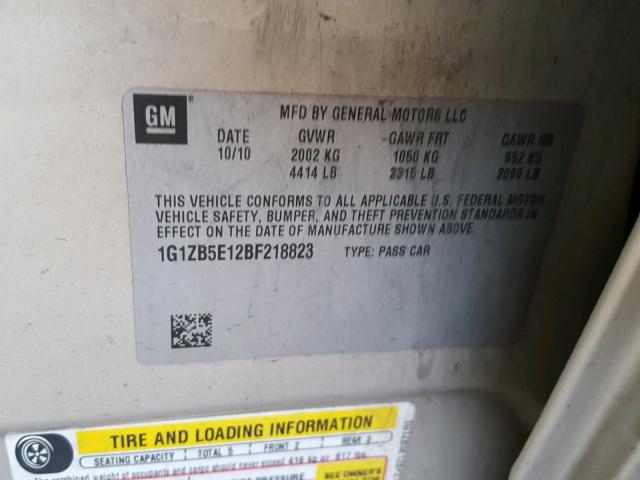 1G1ZB5E12BF218823 - 2011 CHEVROLET MALIBU LS GOLD photo 10