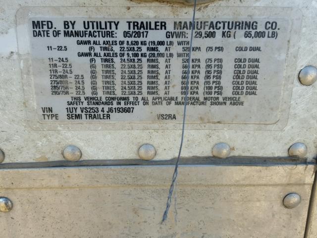 1UYVS2534J6193607 - 2018 UTILITY TRAILER WHITE photo 10