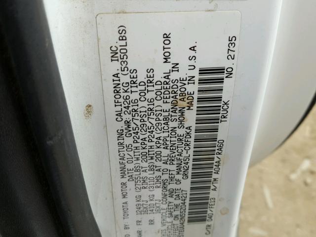 5TEUU42N55Z044217 - 2005 TOYOTA TACOMA ACC Ağ foto 10