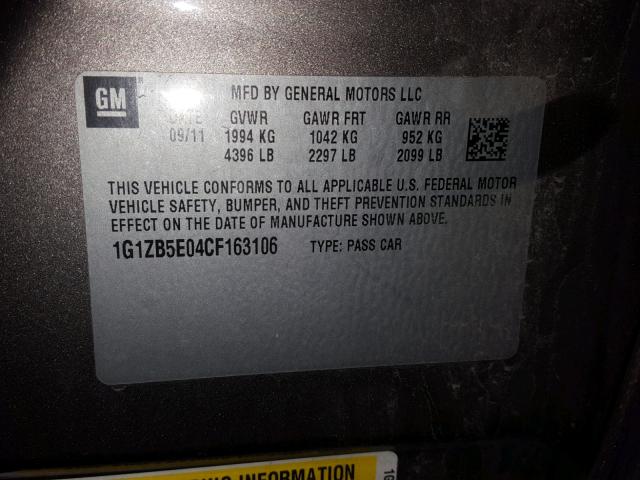 1G1ZB5E04CF163106 - 2012 CHEVROLET MALIBU LS 棕色 照片 10