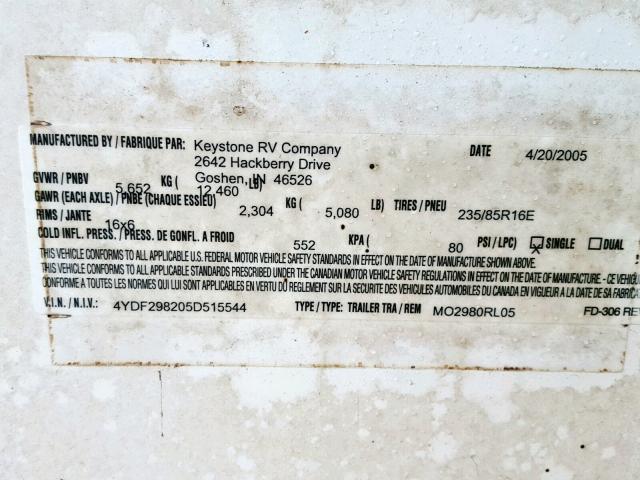 4YDF298205D515544 - 2005 KEYSTONE MONTANA WHITE photo 10