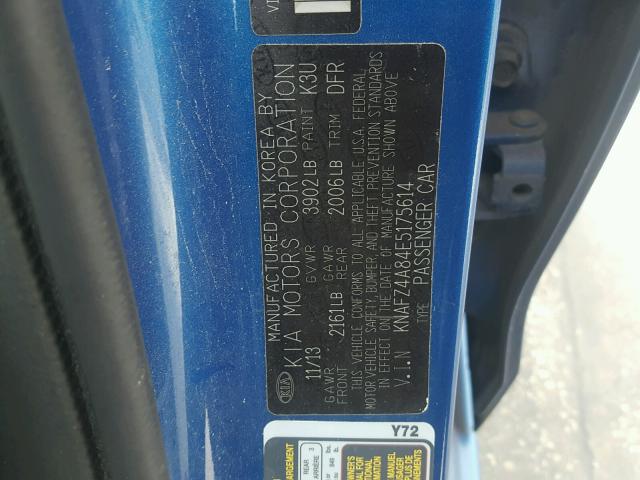 KNAFZ4A84E5175614 - 2014 KIA FORTE EX BLUE photo 10