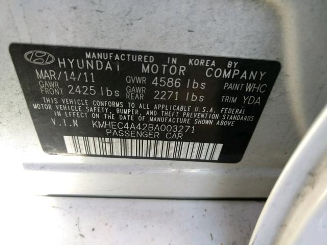 KMHEC4A42BA003271 - 2011 HYUNDAI SONATA HYB WHITE photo 10