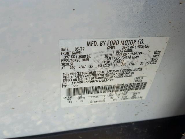 1FM5K7F99DGA52671 - 2013 FORD EXPLORER L WHITE photo 10