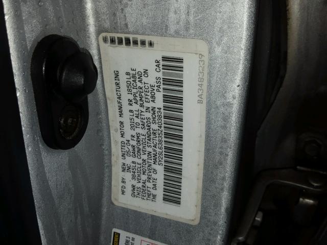 5Y2SL63835Z403834 - 2005 PONTIAC VIBE SILVER photo 10