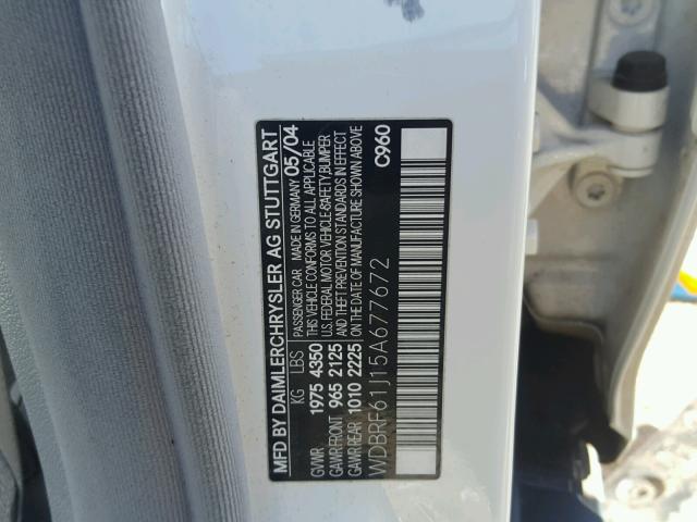 WDBRF61J15A677672 - 2005 MERCEDES-BENZ C 240 WHITE photo 10