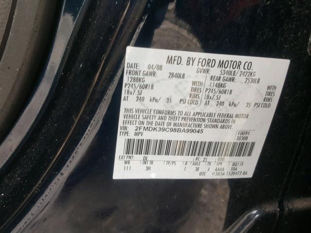 2FMDK39C98BA99045 - 2008 FORD EDGE LIMIT BLACK photo 10