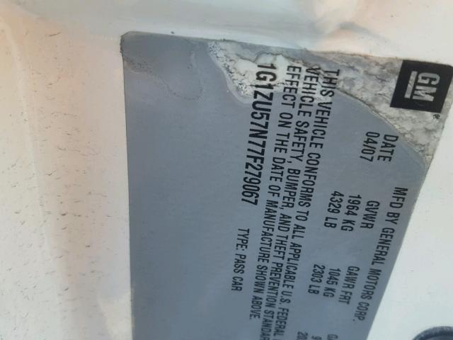 1G1ZU57N77F279067 - 2007 CHEVROLET MALIBU LTZ 白色 照片 10